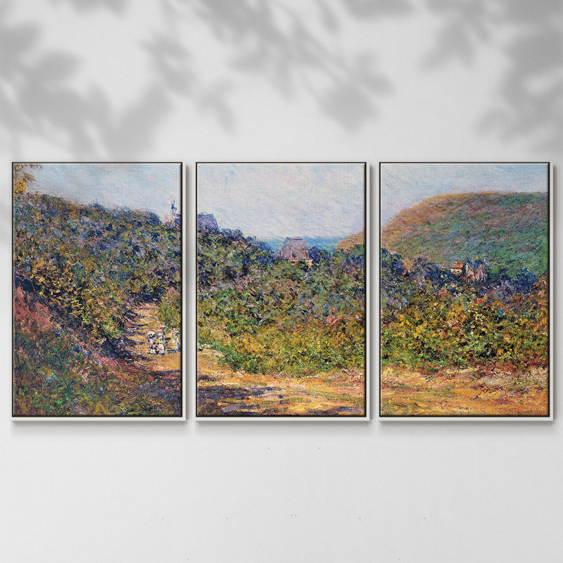 At Petit, peinture sur toile 3 pièces, H 40 po x l 78 po, Cadre blanc