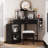 Black Corner Vanity Desk Set With Charging Station, Storage Stool & Glass Top-236470861