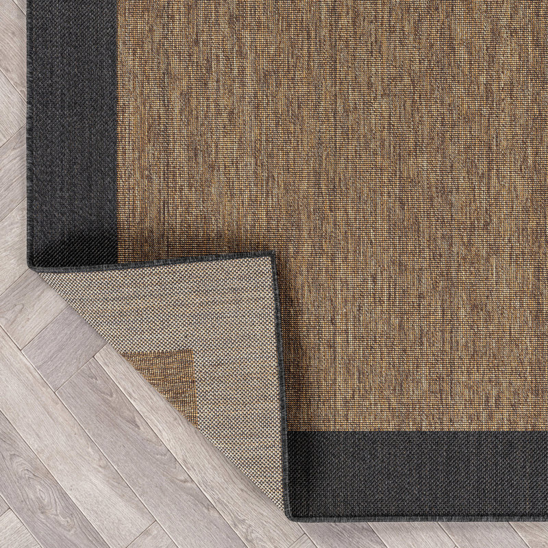 Geometric Border Dark Gray/Natural Easy-Care Jute-Style Indoor/Outdoor Flat Woven Area Rug, Rectangle 7'10" x 10', Dark Gray