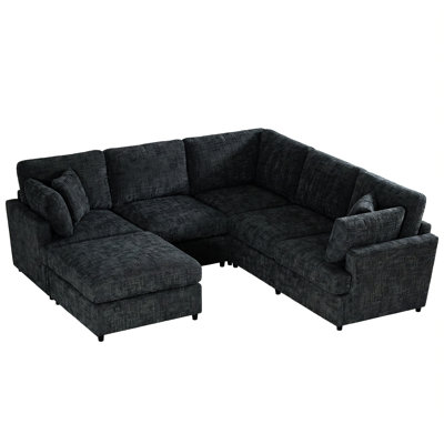 Canapé modulaire reconfigurable, canapé convertible en U combinable avec méridienne et coussins décoratifs, canapé d'angle à assise profonde en tissu de lin texturé pour le salon