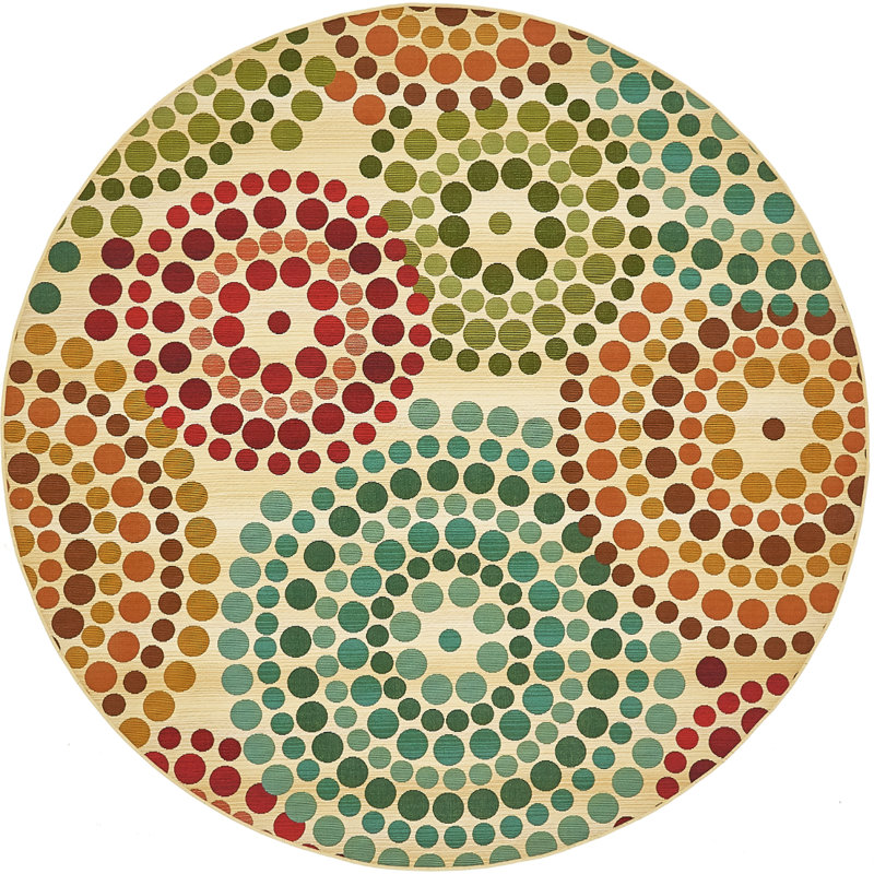 Tapis intérieur / extérieur vert / beige / rouge / turquoise Deweese, Rond 8 pi