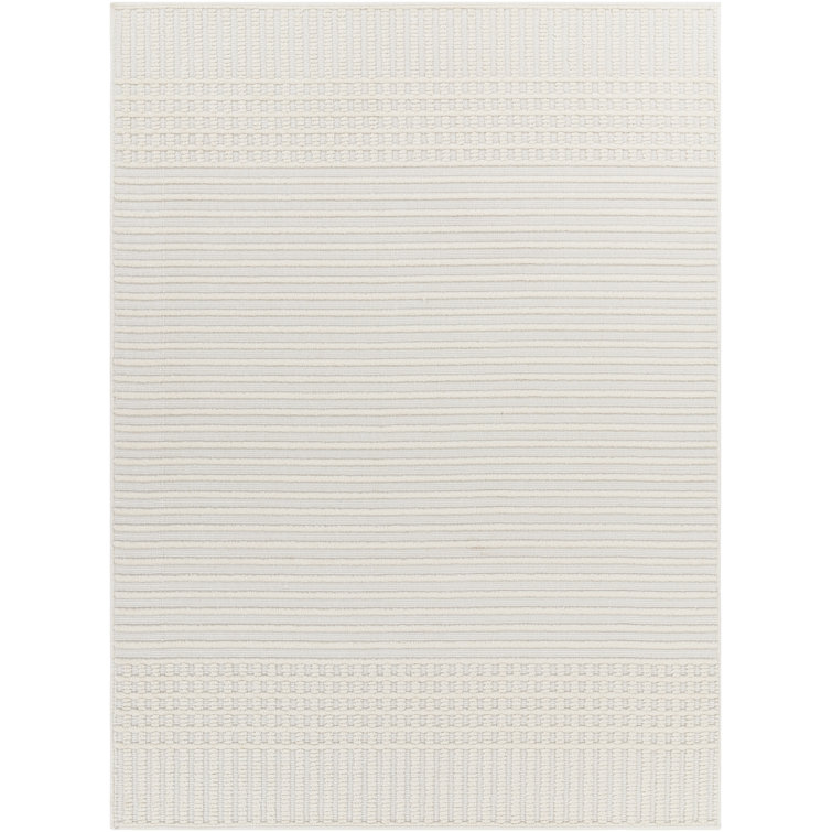 Reid Striped Machine Woven Area Rug in Ivory