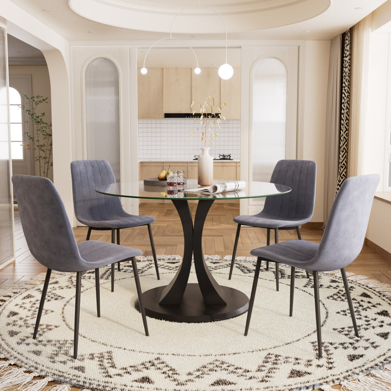 Ensemble de table ronde en verre trempé, 5, Gris