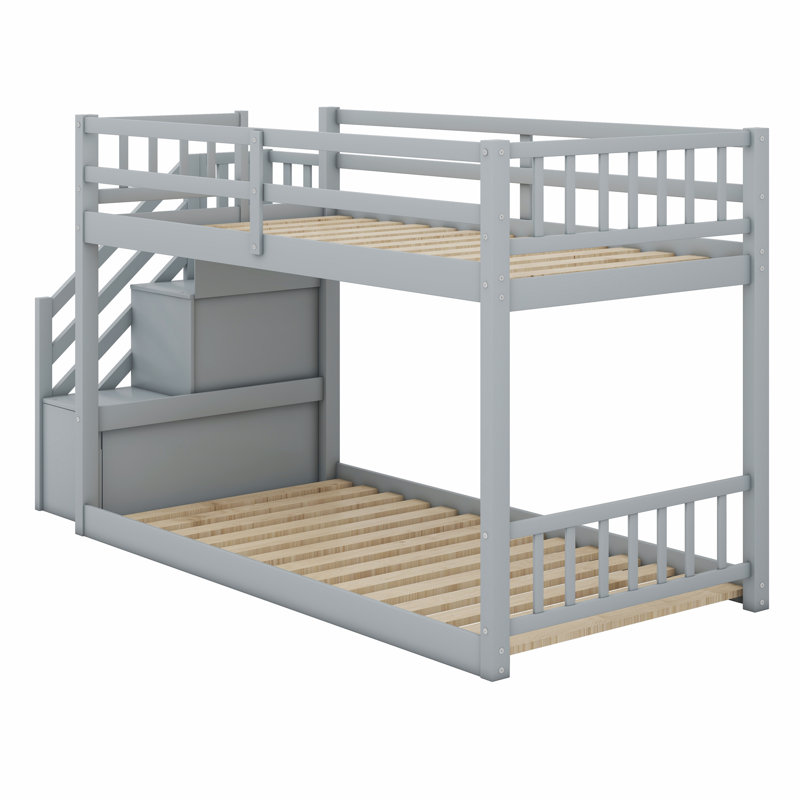 Bunk Bed With Storage Staircase, Grey