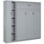 Lit mural pleine grandeur de couleur grise avec tablettes, garde-robe et lumières à DEL, support pour matelas de 8 à 10 pouces gris avec maison pratique et fonctionnelle