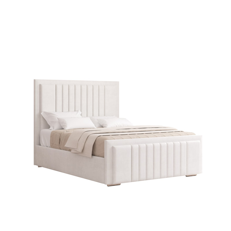 Alama Upholstered Panel Bed, Double (4'6), White