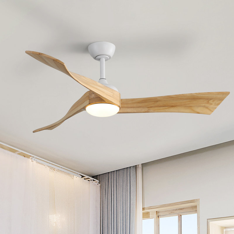 Ventilateur de plafond de 52 po de largeur avec lumière DEL et télécommande, Blanc avec pales robustes