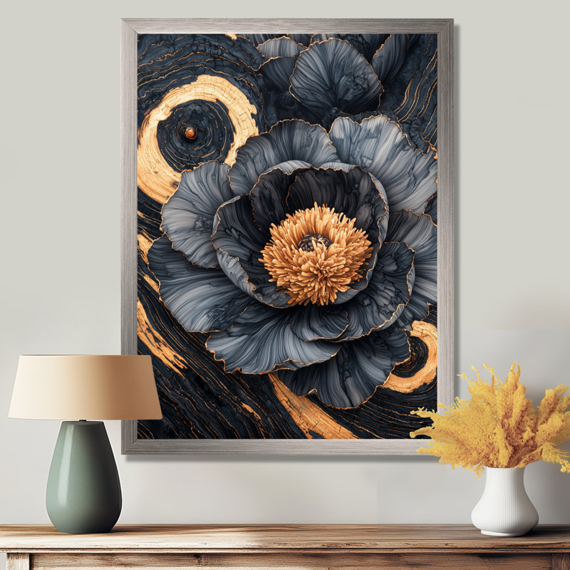 Muheezat - Floral Canvas Art Print, 20" H x 12" W, Single Picture Framed Print, Silver