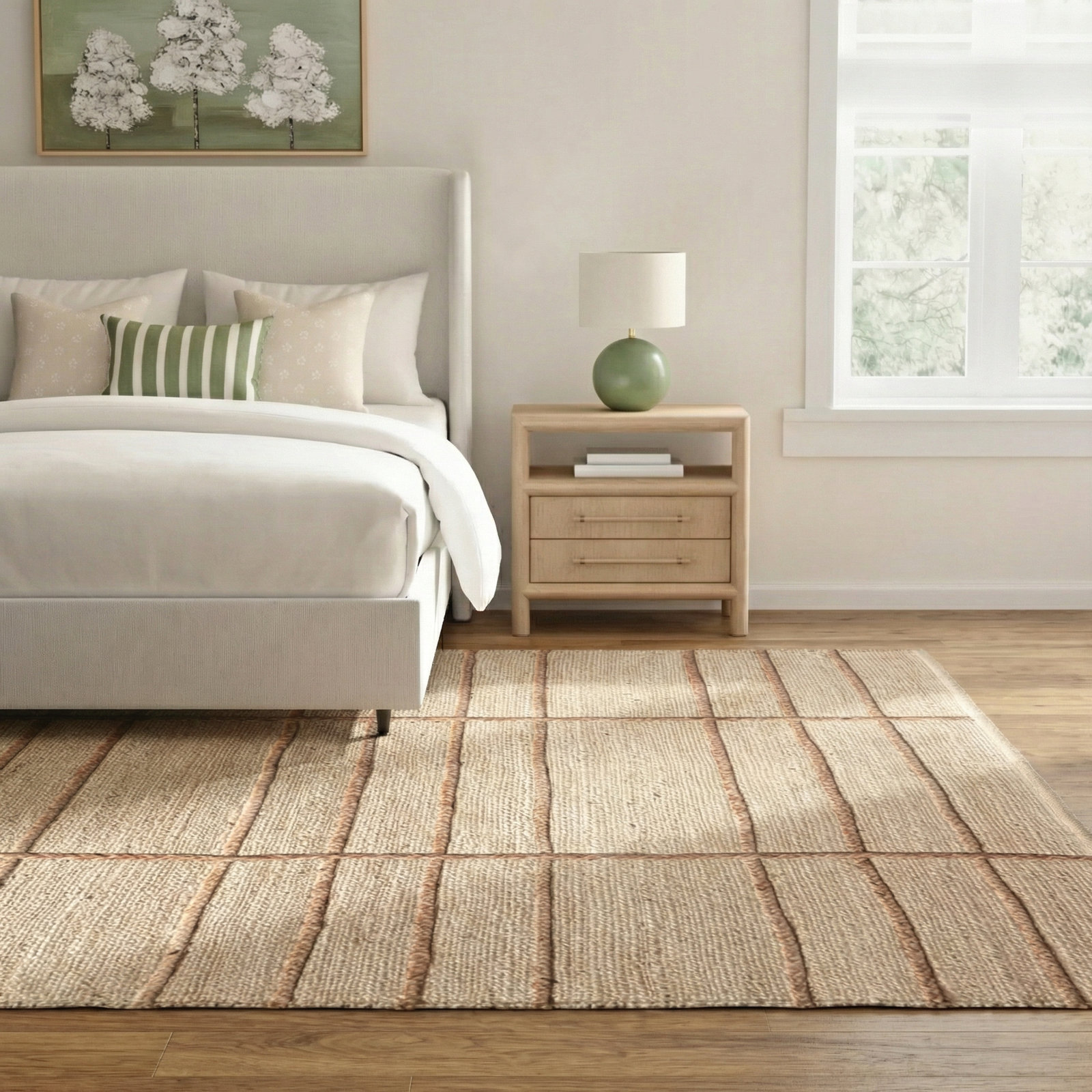 Bement Beige Brown Hand-Woven Geometric Jute Rug, Rectangle 9'3" x 13'