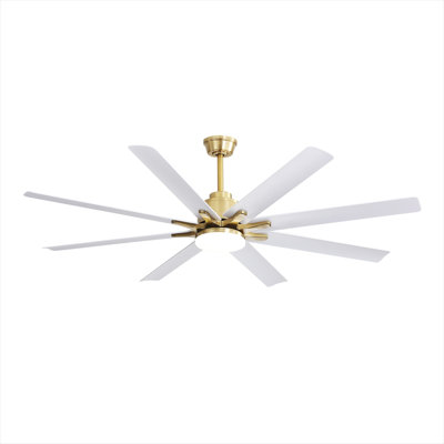 Ventilateur de plafond à profil bas de 66 pouces, ABS de ton doré avec DEL à intensité variable et télécommande intelligente, style contemporain