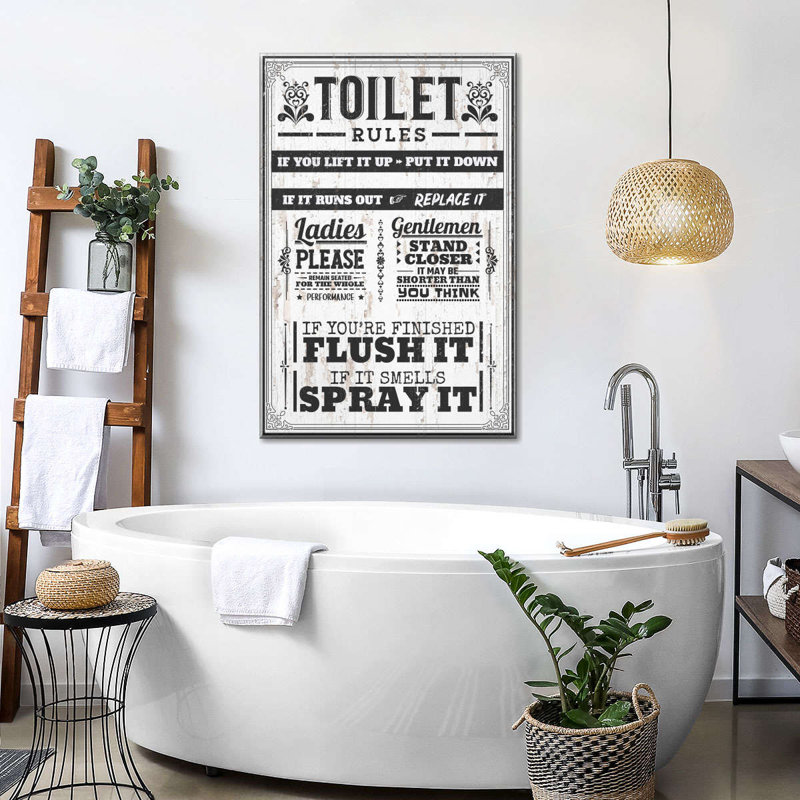 Proper Bathroom Rules sur impression sur toile, H 48 po x l 32 po x P 1,25 po