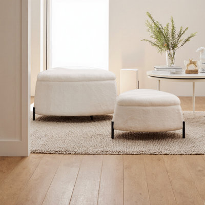 Modern 2-piece Faux Fur Storage Ottoman Set With Reversible Tray – Adjustable Metal Leg Stool For Living Room & Entryway