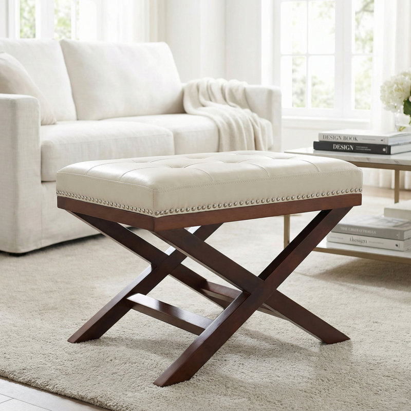 Pouf Porto en similicuir — Crème, Similicuir crème