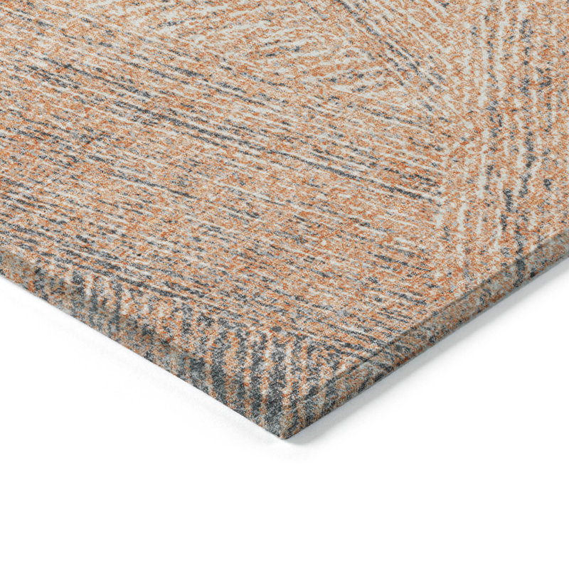 Peach Rectangular Flat Woven Synthetic Washable Rug