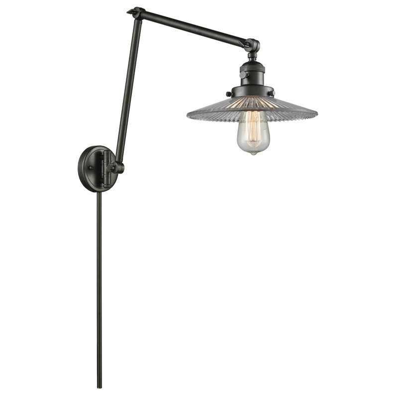 Katalina Swing Arm Sconce, 60 Watt Vintage Incandescent Bulb, Oil Rubbed Bronze, Clear Halophane
