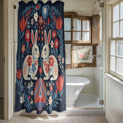 Nordic Folk Bunnies - 1 Piece Standard Shower Curtain