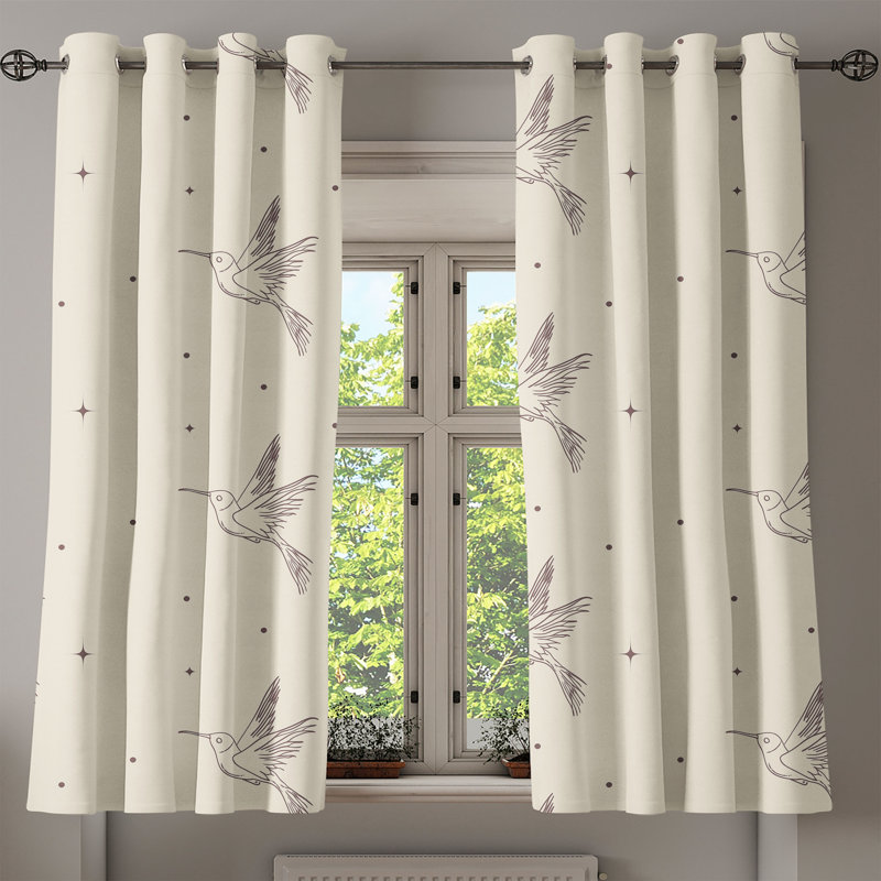 Union Rustic Birds and Nature Grommet Curtain Wingy Animal Print 50" x 63" Cream Pale Grey, 50" W x 63" L