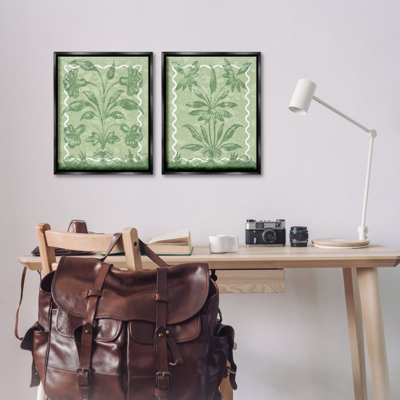 Ensemble de 2 toiles flottantes symétriques Leafy Botanicals, design par Lil 'Rue, Cadre flottant noir de jais
