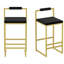 Tabourets de bar modernes en velours, hauteur du comptoir (lot de 2), dorés et noirs, bas, pour la cuisine et le coin repas. 2 tabourets noirs avec base en métal, gain de place.
