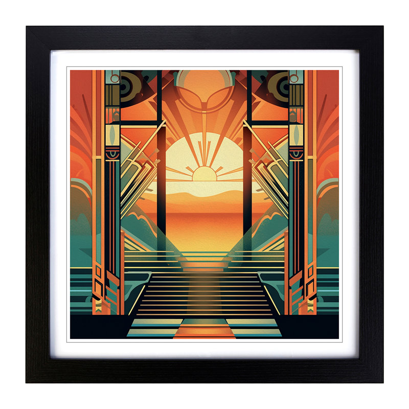Sunrise Art Deco No.1 - Single Picture Frame Print on Wood, Black