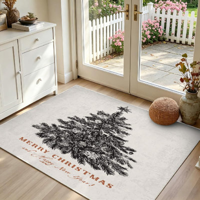 Black Machine Washable,Christmas Tree Vintage and Indoor Area Rug