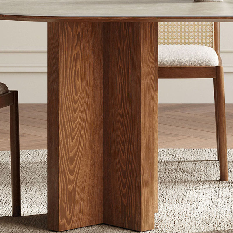 Matte rock plate semi-oval dining table set, 31.49"H x 62.99"L x 31.49."W