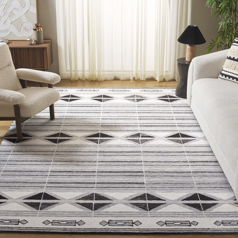 Tapis gris / ivoire en laine / coton touffeté à la main Sudip, Rectangle 8 pi x 10 pi
