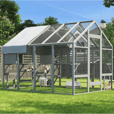 Large Cat Catio Outdoor Cat Enclosure For Multiple Cats With 7 Platforms, 2 Resting Box And 2 Bridges