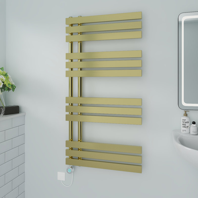 Cardia Designer Towel Rail Heated Towel Rails, Brushed Brass, 120cm H x 60cm W x 7.35cm D