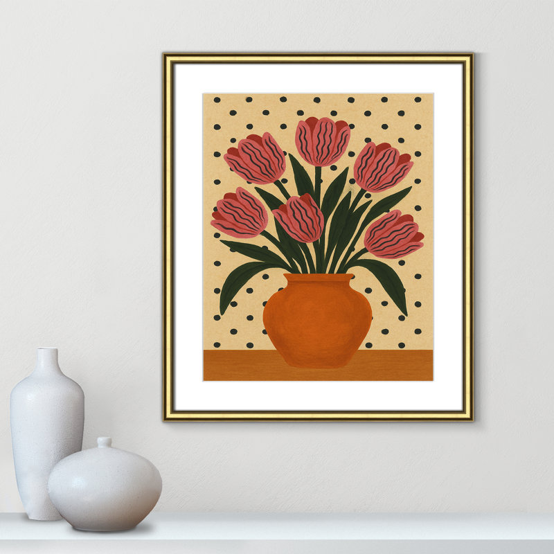 Imprimé de fleurs en pot par Barsrsind, L 22,75 po x H 26,75 po, Imprimé mat, Or classique