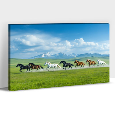 Horse Wall Art, 7 Horses Running Painting Vastu With Frame, Horse Pictures Wall Decor for Living Room, 7 Running Horses Painting Large Horse Poster Art Framed for Bedroom or Office, Vintage Horse Prints Wall Decor 36" × 48"