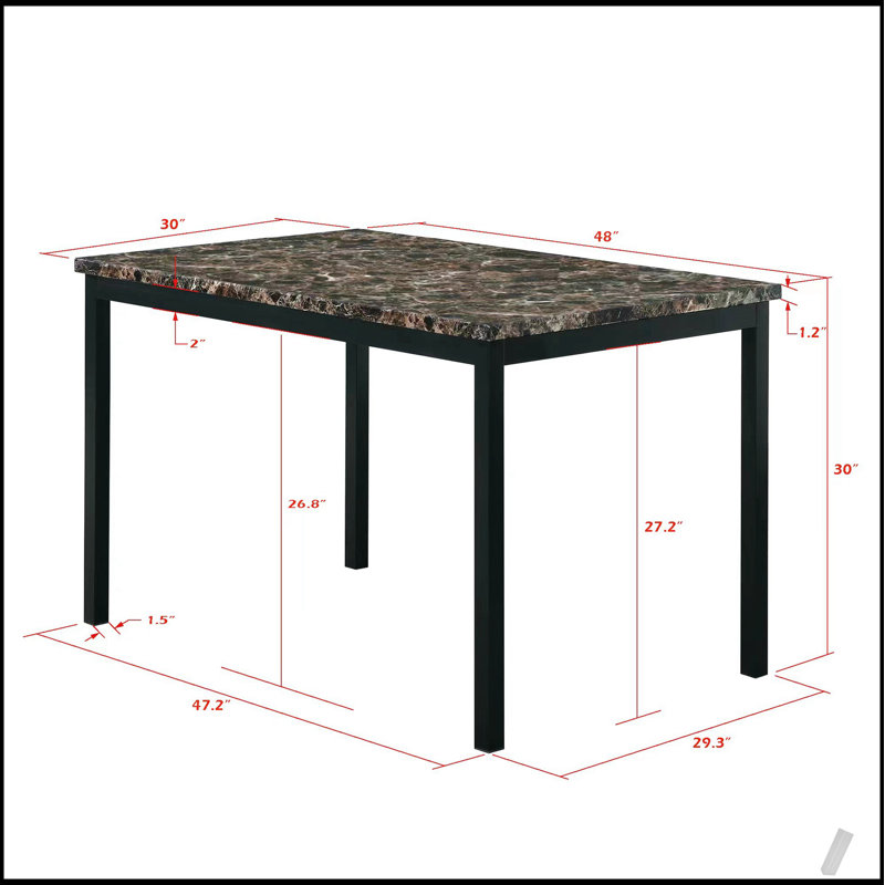 Table de salle à manger en faux marbre avec cadre en métal, parfaite pour une salle à manger moderne et peu encombrante