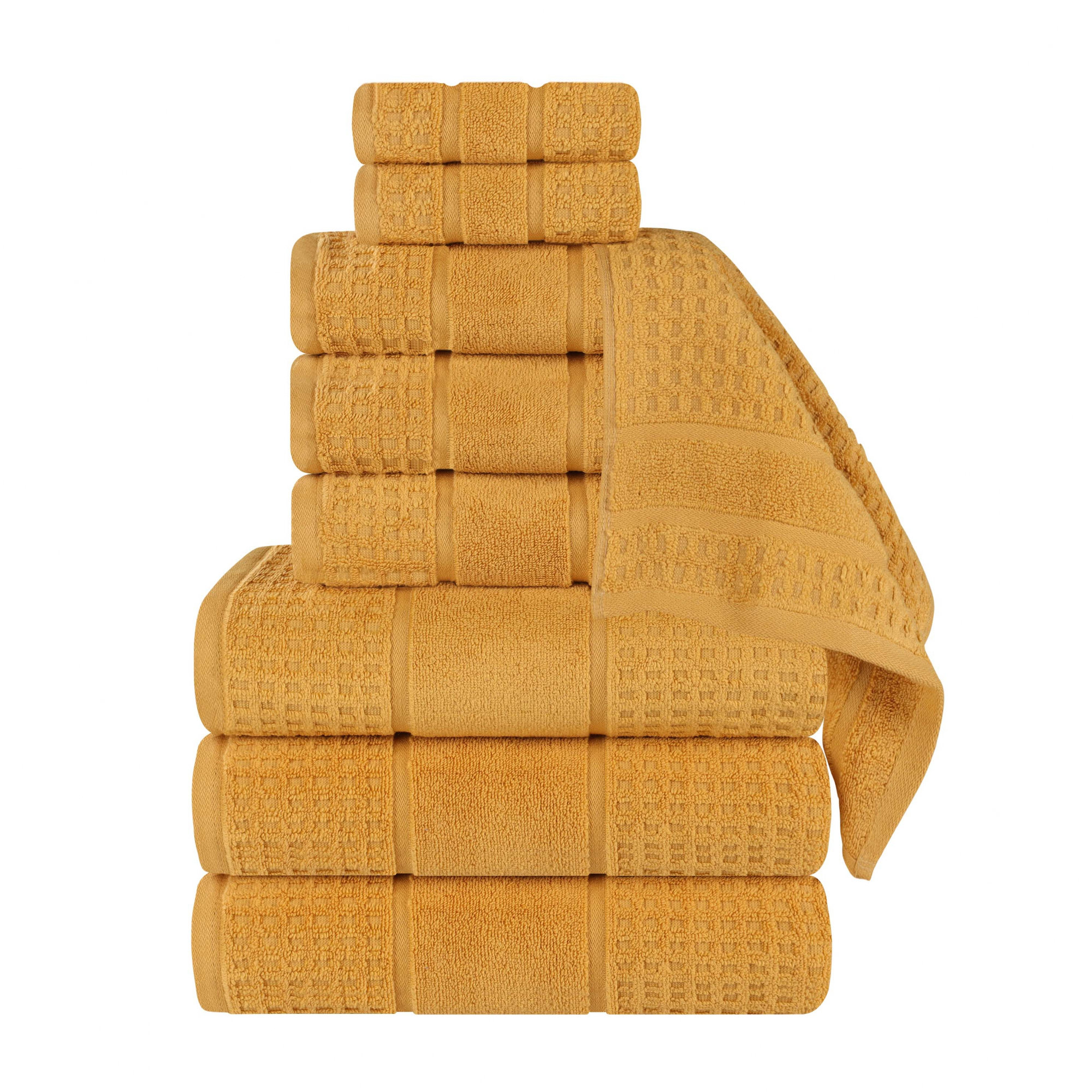 Hisela Zero Twist Cotton Solid Waffle Honeycomb Plush Soft Absorbent Medium Weight Assorted Towel Set, Gold