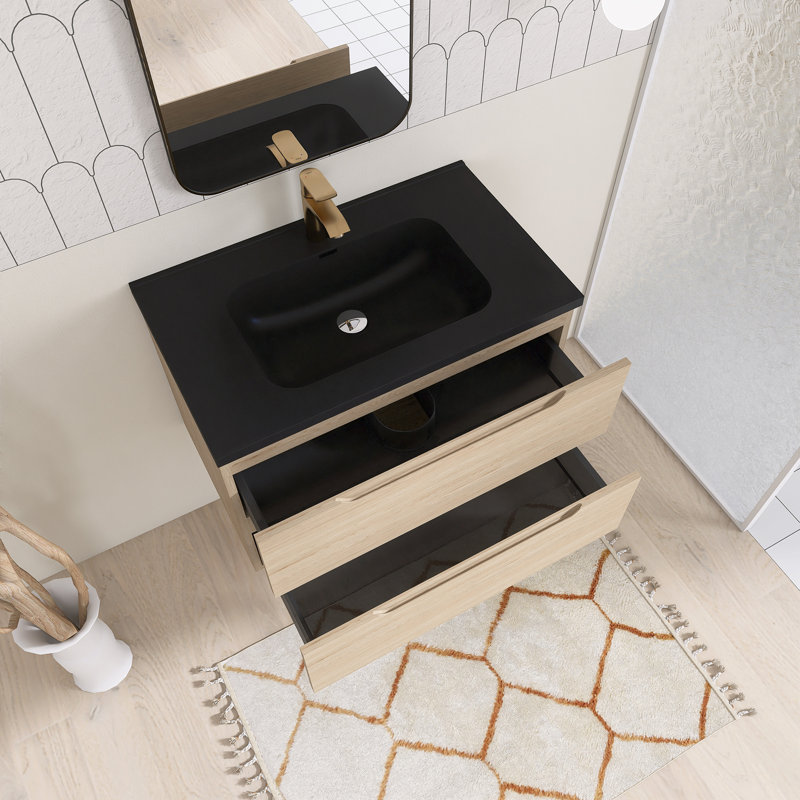 Meuble-lavabo mural simple 32 po avec comptoir en quartz intégré