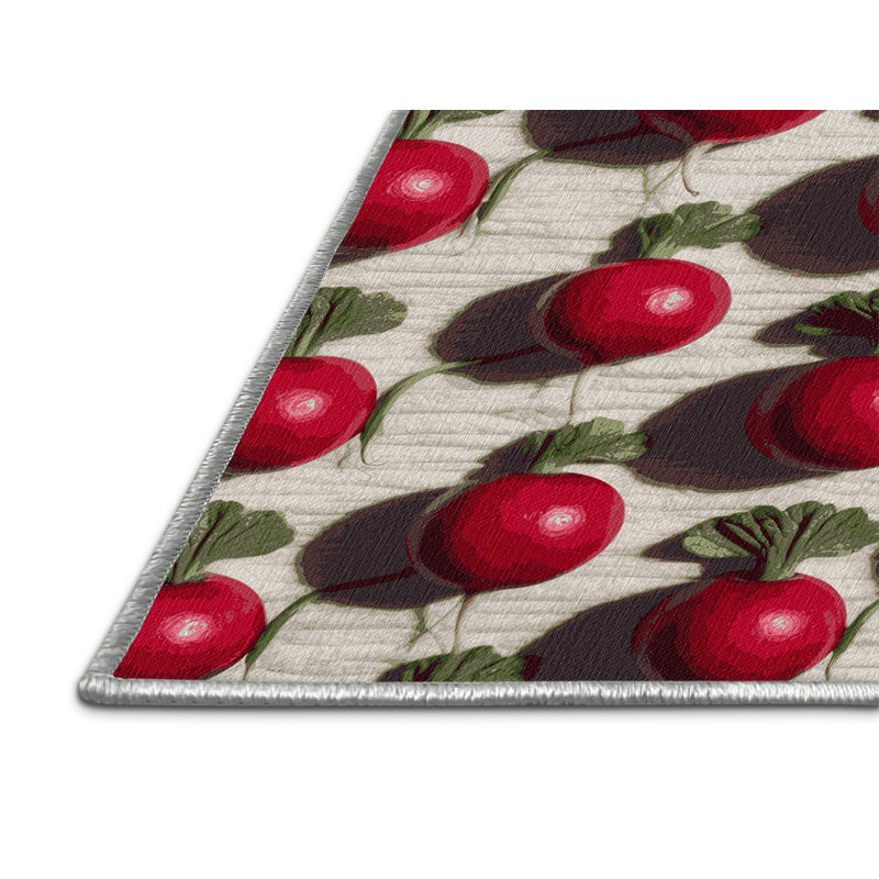 Tapis lavable avec légumes radis, Rond 3 pi
