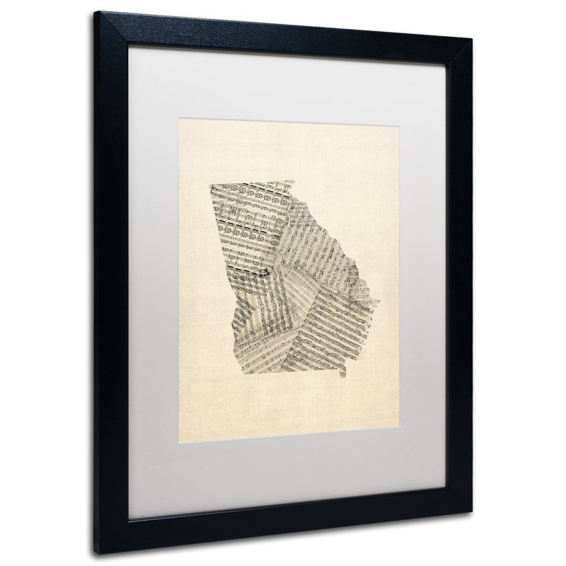 "old sheet music map of georgia" par michael tompsett, impression sur toile encadrée, H 20 po x l 16 po x P 0,5 po, Blanc mat