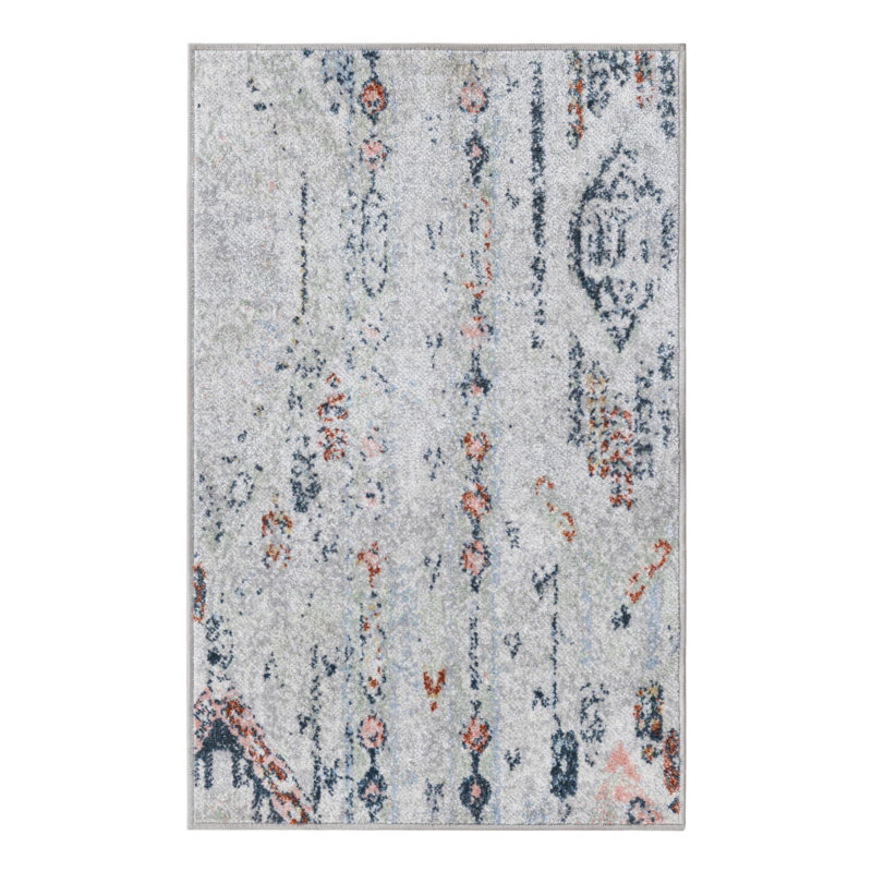 Tapis en polyester tissé à la machine Massie bleu marine / gris / taupe, Rectangle 2 pi x 3 pi 1 po