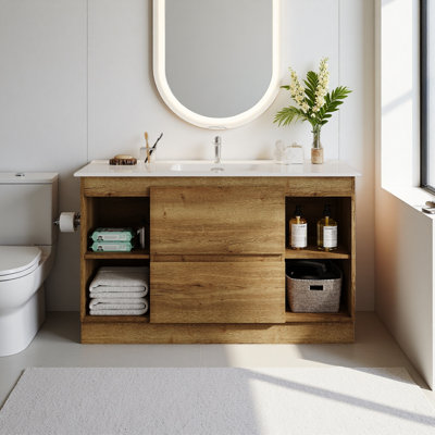 Ensemble de meuble-lavabo simple 48 po avec de grands rangements de 48 po, plateau de table blanc brillant, pré-assemblé
