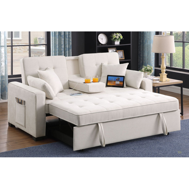 Causeuse convertible en tissu tissé beige l 70 po Cody II