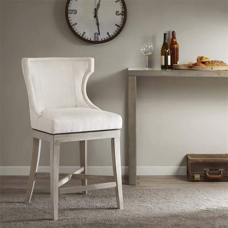 Tabouret de comptoir pivotant Hajir, Beige, Tabouret de comptoir (siège d'une hauteur de 25,2