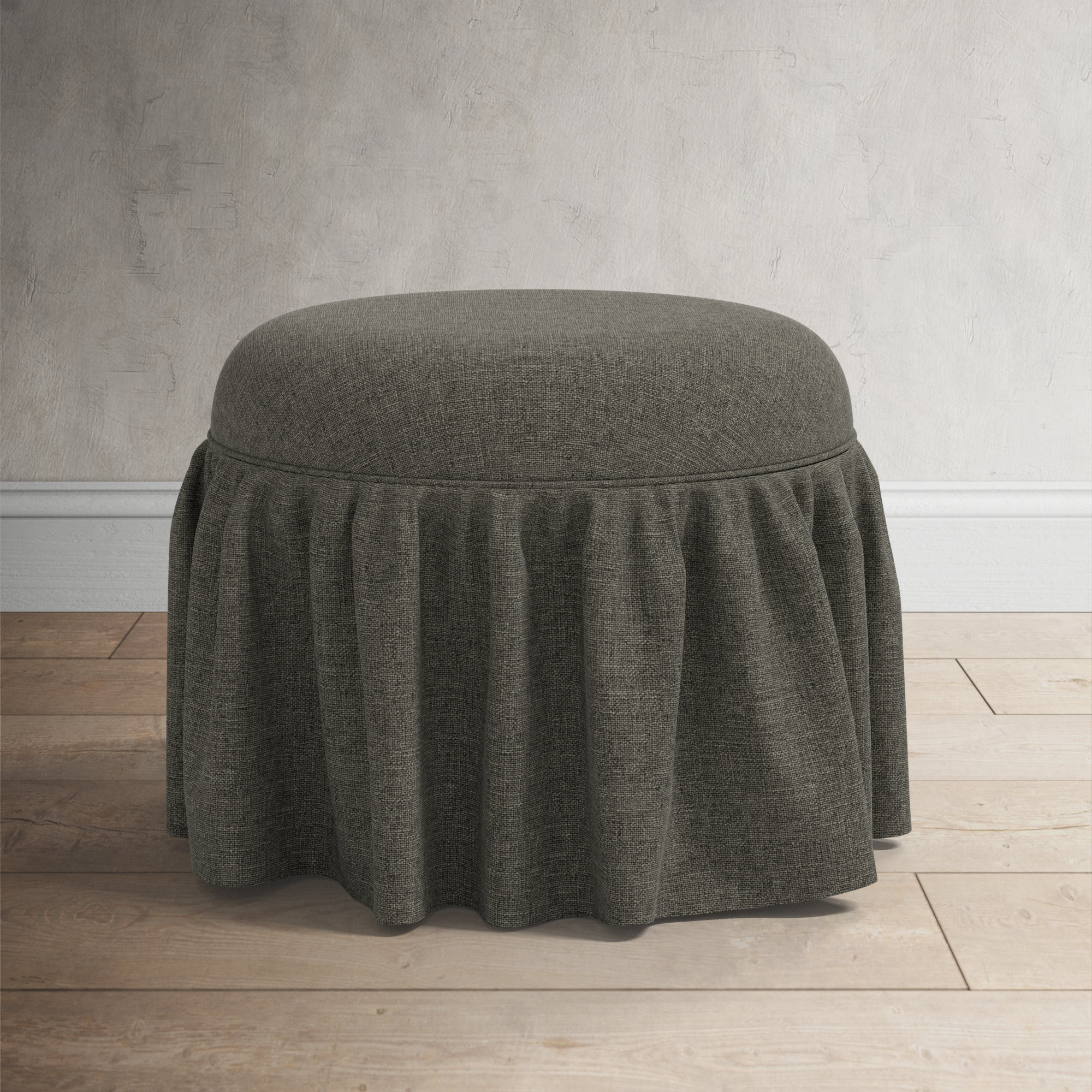 Jebb Upholstered Ottoman, Zuma Charcoal Textured Linen