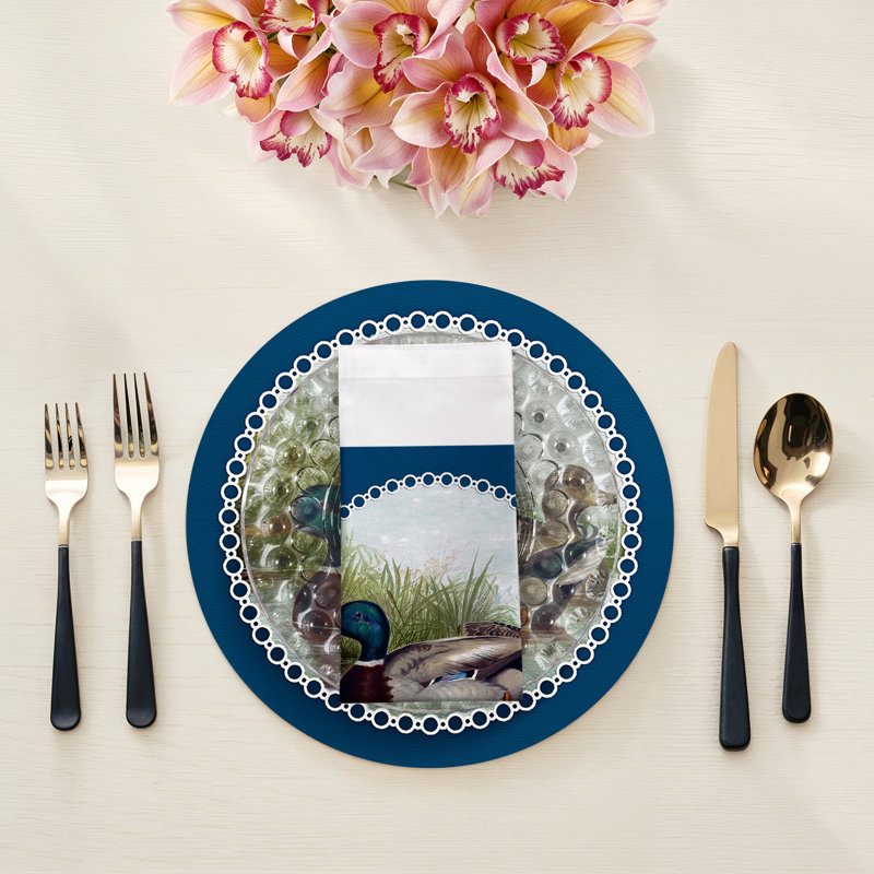 English Duck Pond Cotton Sateen Dinner Napkins, Blue