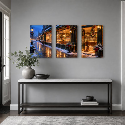 " Illuminated Pastry Shop Window On Snowy Christmas " 3 Piece Art