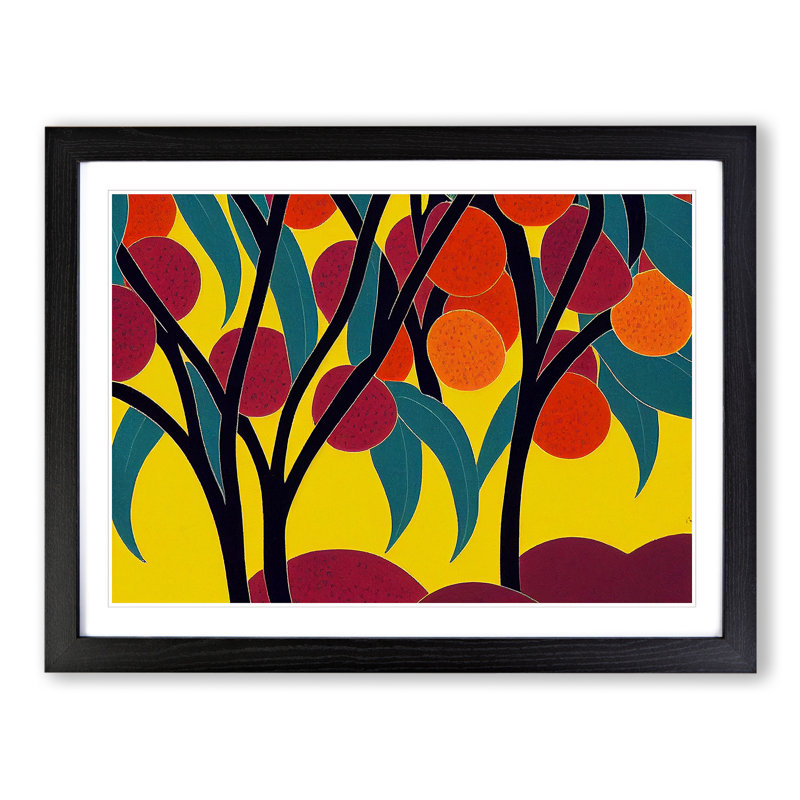 Abstract Fruit Tree - Single Picture Frame Print, 46cm H x 64cm W x 2cm D, Black