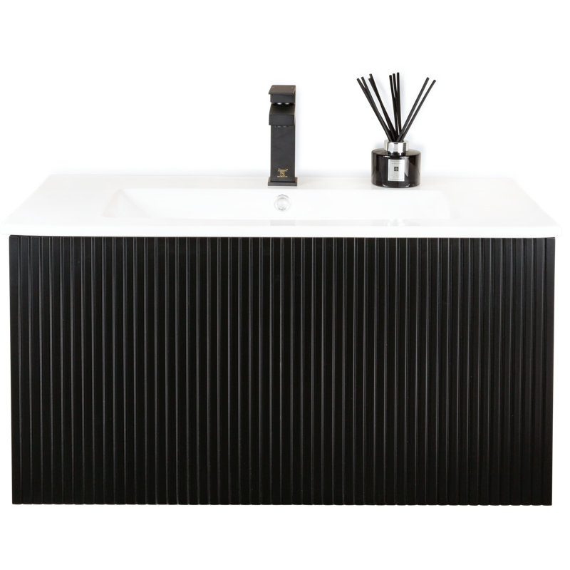 Aleemah 32'' Single Bathroom Vanity with Ceramic Top, Black