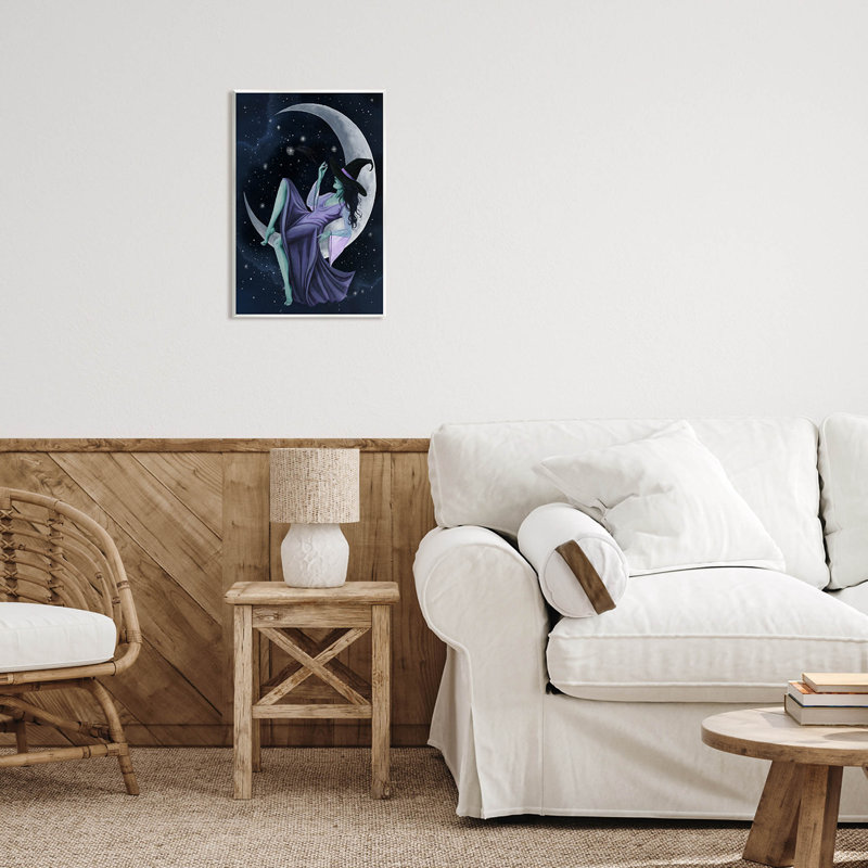 Grace Popp Witch Relaxing Crescent Moon Art Print on MDF Wood