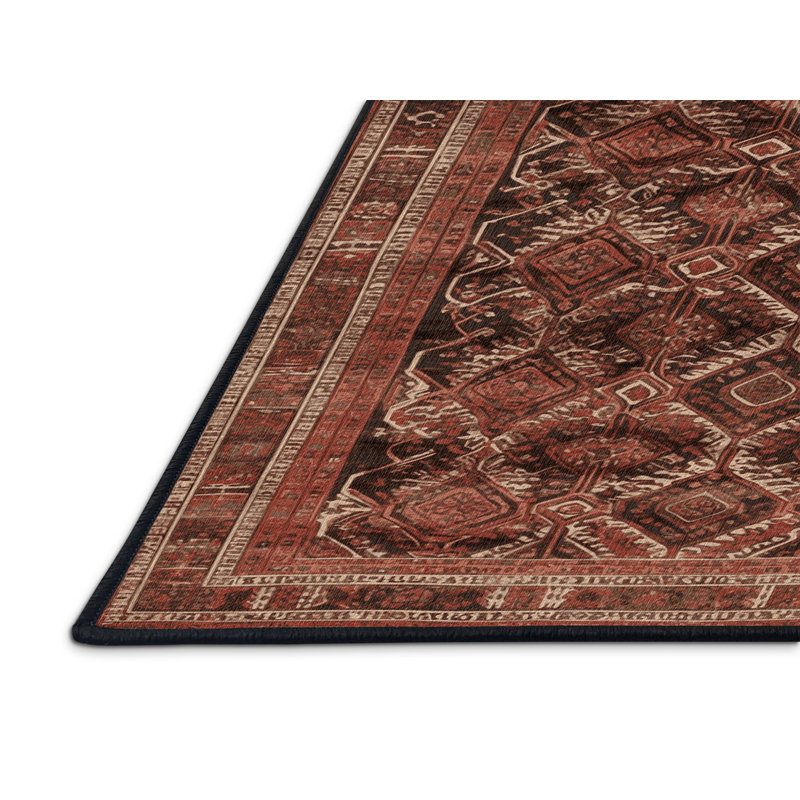 Tapis persan noir lavable à la machine, Carré 6 pi
