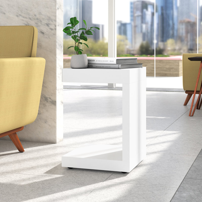 Table de bout avec rangement Dionara, Blanc très luisant