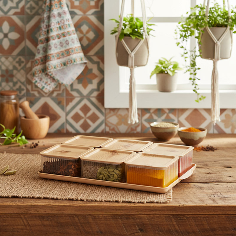Ensemble de pots avec plateau de service (7 pièces)