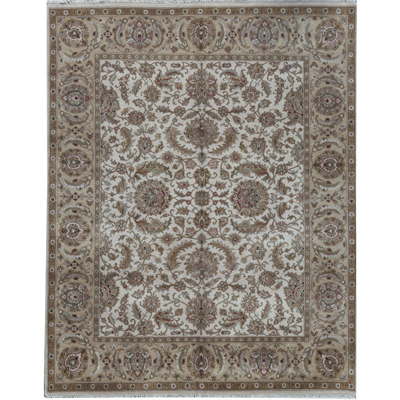 Tapis ivoire et doré de haute qualité noué à la main